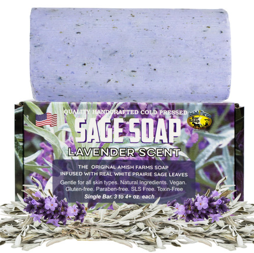 Amish Farms Sage Soap Bar with Bentonite Clay for Face & Body, Lavender Scent (1 Bar) Handmade in USA, Cold Processed Body Soap Bars for Women and Men - Gentle for Sensitive Skin, 4 Ounce Each