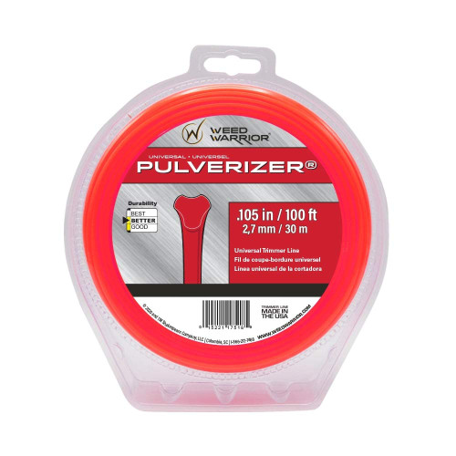Weed Warrior Pulverizer Universal Trimmer Line with Line Cutter, 0.105" Diameter x 100', Red