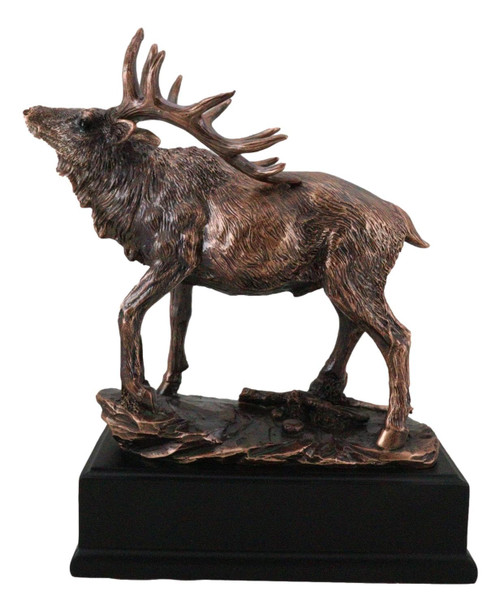 Ebros The Emperor Large Wapiti Bull Elk Deer Rustic Statue in Bronze Electroplated Finish with Trophy Base 7" Wide Wildlife Deers Elks Hunters Woodlands Animal Decor Cabin Lodge Figurine