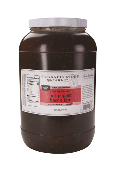 Terrapin Ridge Farms Hot Pepper Bacon Jam – Sweet & Spicy Spread with Real Bacon & Jalapeño – Gourmet Condiment for Cheese, Meats, and Appetizers – One Gallon
