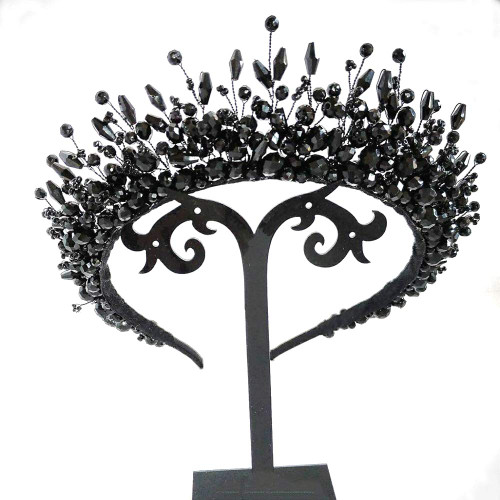 Aimimier Bridal Black Crystal Tiara Crown Handmade Baroque Headband Luxury Wide Hair Hoop Princess Prom Party Hair Jewelry for Women and Girls