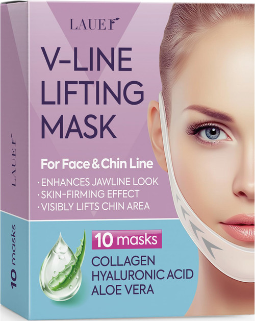 V Shaped Contouring Face Mask Line Shaping Lifting Belt Neck Reduction Jawline Lift Tape Enhancer Face Patch Firming Tightening Skin Chin Up Sculpting Collagen Mask Hyaluronic Acid Aloe Vera 10pcs