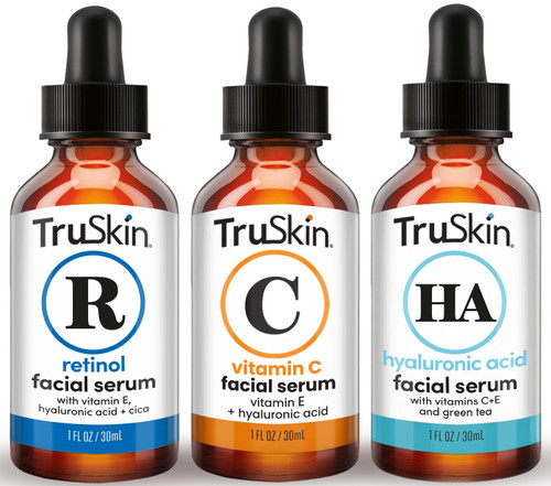 TruSkin Face Serum Trio – Vitamin C, Retinol & Hyaluronic Acid Anti-Aging Serums for Face – AM, PM & All-Day Skincare Routine – Brightening, Smoothing & Hydrating Facial Serums, 1 fl oz Each