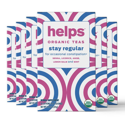 HELPS TEAS | Helps Stay Regular Tea | Organic blend of Senna, licorice, anise, lemon balm and mint that relieves occasional constipation | Laxative and Draining Effect | 16 Tea Bags - Pack of 6 |