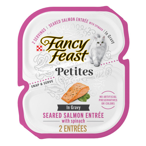 Purina Fancy Feast Petites Seared Salmon Entree With Spinach in Gravy Gourmet Wet Cat Food - (Pack of 12) 2.8 oz. Tubs