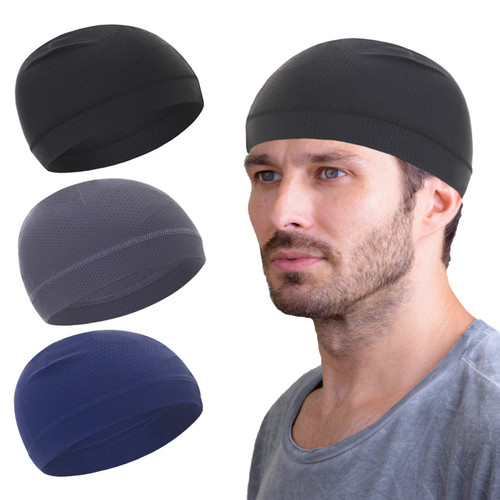 Mesh Dry-Fit Helmet Liner for Men Women,Cooling Skull Cap Moisture Wicking Breathable Summer Head Beanie (Black,Grey,Navy)