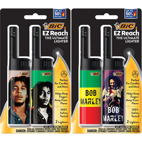 BIC EZ Reach Candle Lighter, The Ultimate Lighter with Extended Wand for Grills and Firepits (1.45-inch), Bob Marley Lighters, 4 Count Pack (Assortment of Designs May Vary)