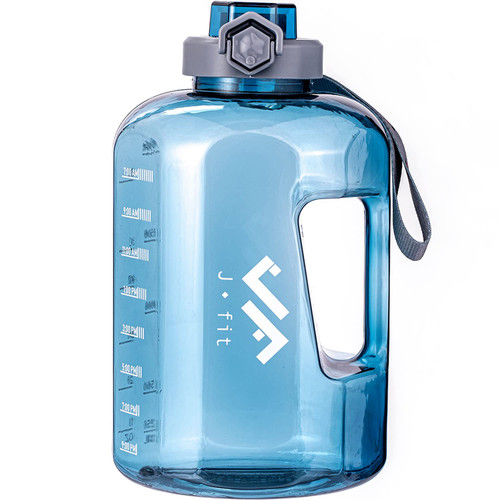 JFIT BPA Free Reusable Sports Water Bottle w/Time Markers, Leakproof Flip-Top Lid & Carry Strap – Durable PETG, 2.28" Wide-Mouth for Ice – Eco-Friendly, Odor-Free & Easy to Clean -Blue-73oz