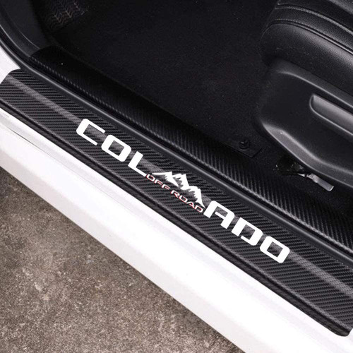 MAXMILO 4Pcs Car Door Sill Protector Reflective 4D Carbon Fiber Leather Sticker Decoration Door Entry Guard Accessories Compatible with Colo4x4rado Off Road (White)