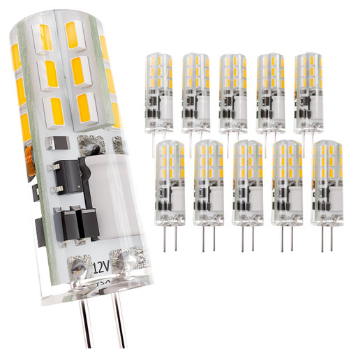 JAUHOFOGEI G4 LED Bulb 12V ac/dc Bi-pin Base Landscape Light Bulbs - 10W Replacement Halogen JC Bulb - 1 Watt 12 Volt Mini T3 Bulb for Under Cabinet Puck Lights - Warm White 3000K - 10 Pack