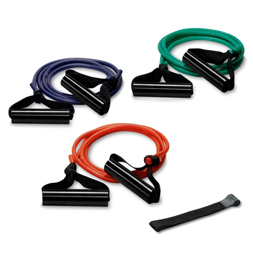 Exerband Triple Tube Exercise Starter Kit, 3 Bilateral Tubes, 1 Web Anchor Strap, and 1 Instruction Sheet, Portable Resistance Training Kit, Designed to Fit Any Standard Door, Resistance Tubes with