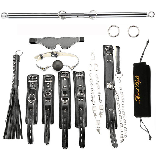 EXREIZST Black Spreader Bar with 4 Red Leather Straps Set Kit Adjustable Bar Training Tools Set Kit (Silver/Black)