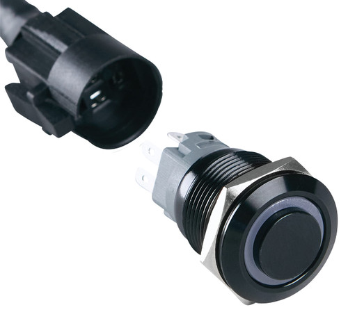 ChromaTek Full-Color RGB (WS2812) 19mm Momentary Push Button Switch, Arduino, Raspberry Pi, ESP32, ESP8266 (Black Shell, High Round)