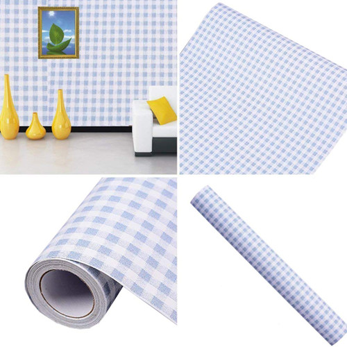 Self Adhesive Vinyl Decorative Blue Gingham Contact Paper Shelf and Drawer Liner 17.7x78 Inch