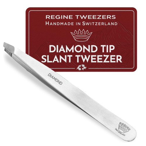 Professional Tweezers Diamond Slant Tip - Diamond Tip Tweezers for Men & Women - High Precision Design for Face, Eyebrow, Hair & Grooming - Stainless Steel Handmade Beauty Tool