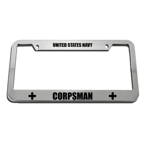 United States Navy Corpsman Zinc Metal License Plate Frame Car Auto Tag Holder - Chrome 2 Holes