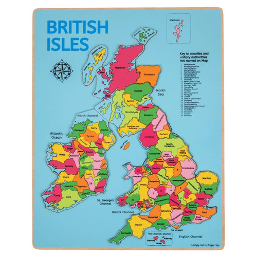 Bigjigs Toys, British Isles Wooden Jigsaw Puzzle, Map of The UK, Geography Games, for Children