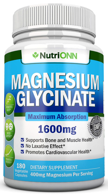 Magnesium Glycinate - 1600 mg - 180 Vegan Capsules - Maximum Absorption - Chelate Vegan Supplement - High Bioavailability - Great for Heart Health and Muscle Cramps