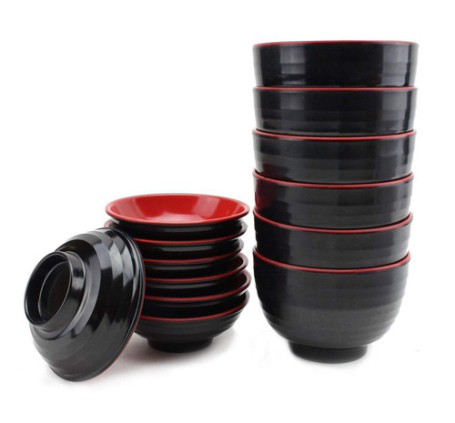 usamjtable Set of 6 Japanese Melamine 味噌湯ボウル4" Miso Soup Rice Bowls With Lid (B11894) ~ We Pay Your Sales Tax