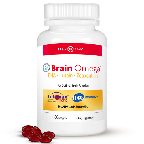 Brain Omega with Lutein and Zeaxanthin – Omega 3 Supplement for Brain, Heart & Eye Health – 460 mg DHA, 90 mg EPA, Lutein and Zeaxanthin Supplements – 180 Softgels (90 Servings)
