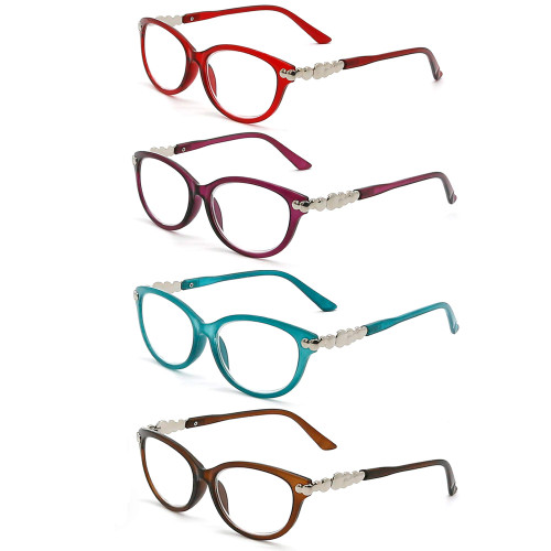 Reading Glasses Women - 4 pack Readers - Stylish, Comfortable Ladies Designer Readers, Magnification Strength + 3.25