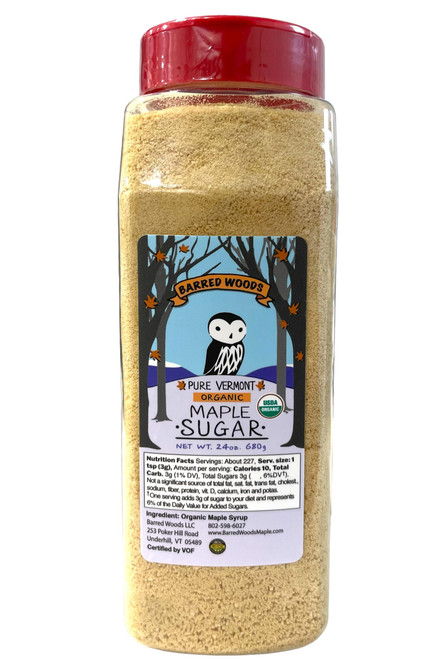 Barred Woods Maple Organic Pure Vermont Maple Sugar - 1.5 lbs (24 oz) Jar - Granulated Maple Sugar