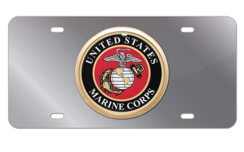 Elektroplate Officially Licensed United States Marine Corps All-Metal Stainless Steel Decorative Front Plate with 3D Emblem | Weatherproof Automotive Accessory for Cars, SUVs, Trucks (12" x 6")