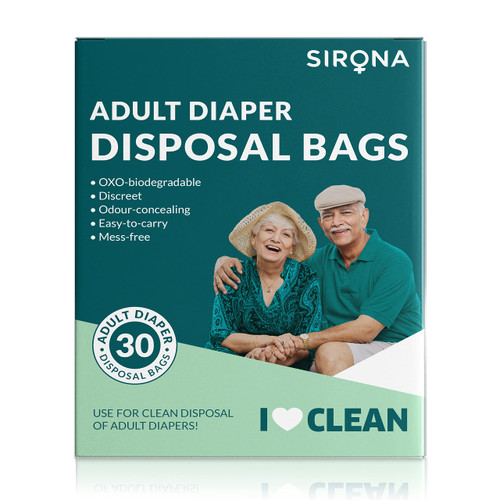Sirona Disposable Bags for Adult Diapers | Discreet, Locks In Odors, Leak-Proof Adhesive, Environmentally Friendly & Biodegradable | Travel-Friendly Disposal Bags Pack of 20
