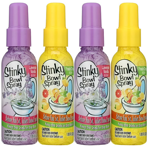 Set of 4 Stinky Bowl Spray 1.85oz - Before You Go Toilet Bathroom Deodorizer - Features Fresh Citrus Scent and Lavender Scent!