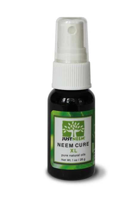 JustNeem Neem Cure Oil XL - Natural Neem Oil Blend- Best on Acne, Psoriasis, Eczema, Rosacea, Cold Sores, Toe Nails, Bug and Spider Bites and Other Skin Irritations. With Spray Head. 1 oz