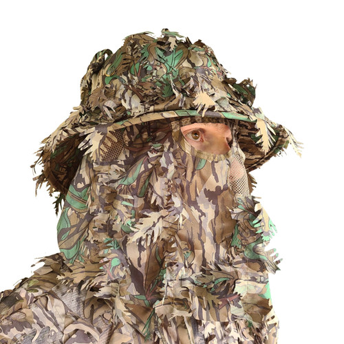 QuikCamo Mossy Oak Greenleaf Camo Bucket Hat with Built-in 3D Leafy Face Mask, Turkey Hunting Gear (Adjustable OSFM)