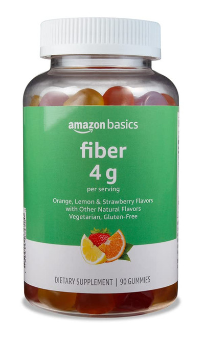 Amazon Basics Fiber Gummies for Digestive Health and Regularity, Orange, Lemon & Strawberry Flavors, 90 Count, Pack of 1 (Previously Solimo)