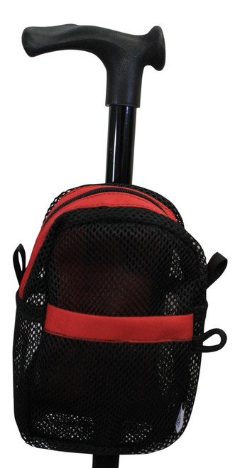 Cane Buddy - Secure Pouch, Carrying Bag for Cane, Walker, Crutches, Hiking Stick and Wheelchairs (Red- Small)