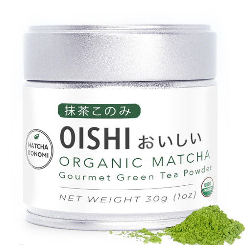 Oishi Matcha 30g - Organic Latte Grade Matcha - First Harvest - Premium Japanese Matcha - Lattes, Smoothies, Baking - Zero Sugar - USDA and JAS Certified (1oz tin)