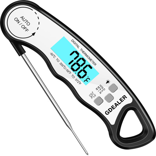 GDEALER Meat Thermometer Digital Instant Read Thermometer Ultra-Fast Cooking Food Thermometer with 4.6” Folding Probe Calibration Function for Kitchen Milk Candy, BBQ Grill, Smokers (Black)