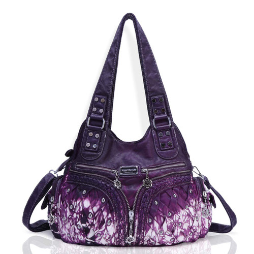 Angel Barcelo Roomy Fashion Hobo Womens Handbags Ladies Purse Satchel Shoulder Bags Tote Washed Leather Bag Purple