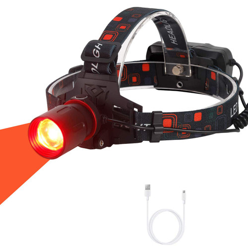 WINDFIRE New Brightest Red Light Hunting Headlamp Zoomable 3 Modes Bright Head Lamp Rechargeable Waterproof Headlight for Coyote Hog Varmint, Astronomy, Aviation