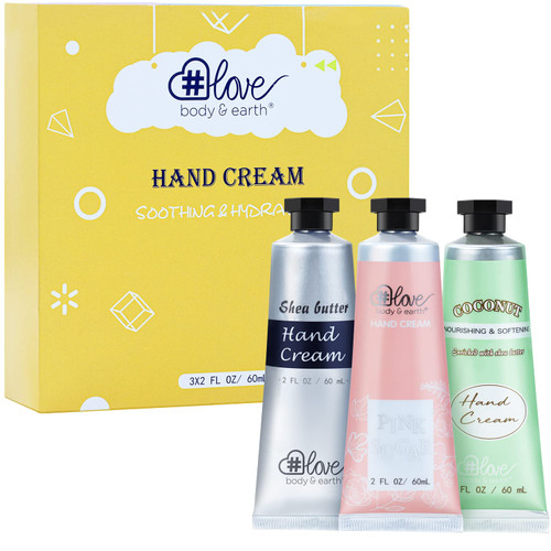 BODY & EARTH # LOVE Hand Cream Gift Set, Valentines Day Gifts for Her Galentines, Travel Size Hand Cream Moisturizing Lotion for Dry Hands with Shea Butter Argan Oil,Mothers Day Gifts, 3 x 2 OZ