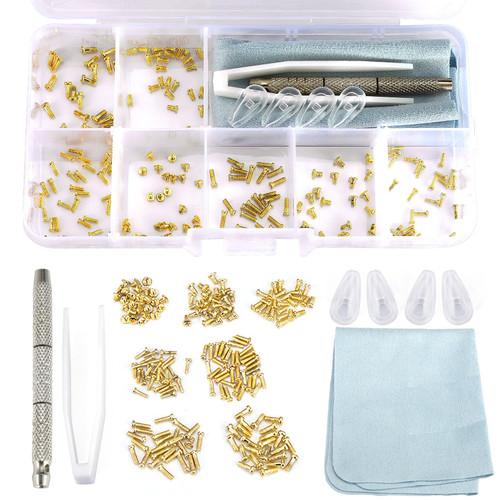 ofone Eyeglass Repair Kit, Glasses Repair Kit with 140pcs Gold Screws, Eye Glass Nose Pads, Precision Screwdriver Set, Tweezers for Eye Glass Sunglasses Spectacles Watch Repairing