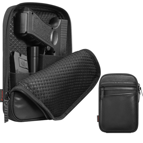 FINPAC Concealed Carry Gun Pouch, Soft Pistol Case Fanny Pack Waist Belt Firearm Bag with Holster for Handgun, Air Gun, Men, Women (Black)