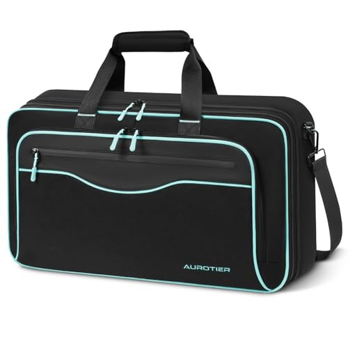 AUROTIER DJ Bag for DDJ-FLX4/DDJ 200/DDJ 400/DDJ REV1, Padded DJ Controller Crossbody Bag with 4 Pockets for 17.3 Inch Laptop, Cables, DJ Mixer Case with Adjustable Shoulder Strap for DJ Equipment