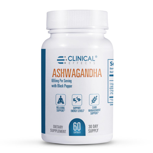 Clinical Effects Ashwagandha with Black Pepper for Stamina and Calm - 60 Ashwagandha Capsules - Made in The USA