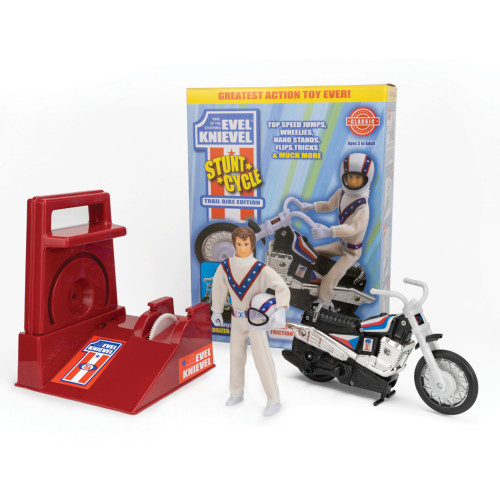 Evel Knievel Stunt Cycle - The Amazing Wind Up and Go Action Toy Launcher for Ultimate Jumps, Crashes, Flips and More - 8 Inch Bike Jumps Anywhere from 100 to 150 Feet - Original 1970's Stunt Bike.