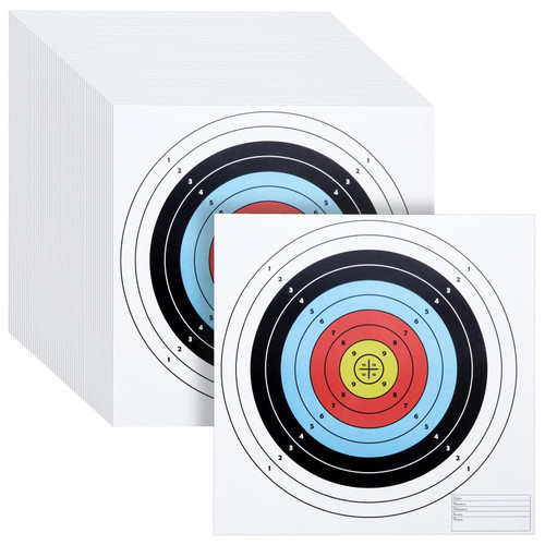Okuna Outpost Paper Targets for Shooting - 17 x 17 in, 50-Pack - 10-Ring 5-Color Bullseye Targets for Shooting Range & Pistol Practice - Archery & Airsoft Accessories