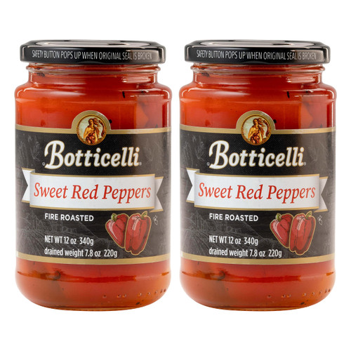 BOTTICELLI Fire Roasted Sweet Red Peppers, No Sugar Added,Gluten Free, Ready to Use, Rich & Smoky Flavor for Pasta, Sandwiches & Sauces (2-Pack, 12 oz Jars)