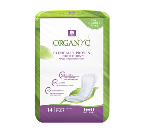 Organyc – 100% Organic Cotton Inside and Out Light Incontinence Pads for Bladder Leaks, FSA/HSA Eligible, Ultimate Flow, 14 Count