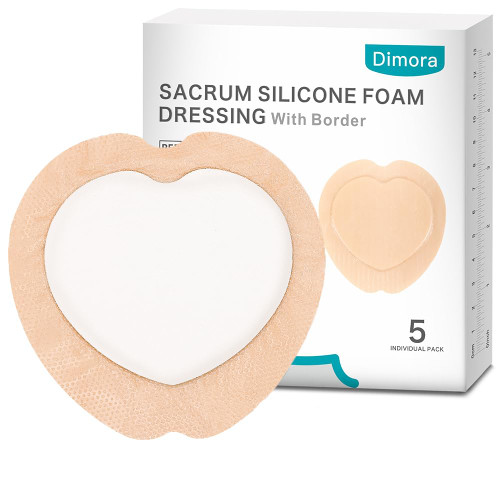 Dimora Wound Dressing Sacrum Foam Bandages Silicone Adhesive Border 7.08"x7.08" Waterproof Sacral Pads Absorbent Breathable Bed Sore Pressure Dressing