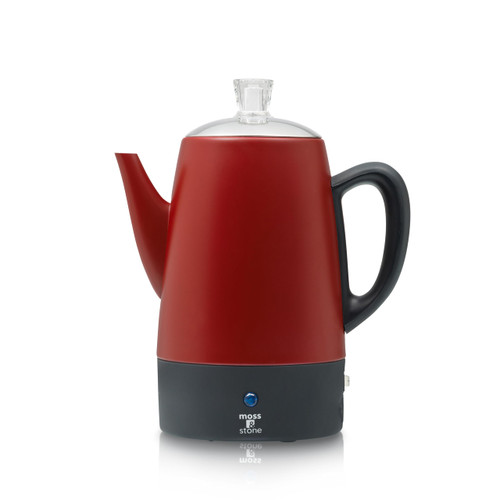 Moss & Stone Electric Coffee Percolator – Red Body Coffee Maker with Stainless Steel Lid, Percolator Electric Pot, Fast Boil 10 Cup Red Camping Coffee Pot