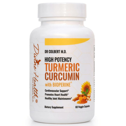 Divine Health Dr. Colbert, MD High Potency Turmeric Curcumin with BioPerine (Black Pepper for Absorption) 500mg Turmeric Extract 95% Curcuminoids & 150mg Whole Root Turmeric | 60 Capsules