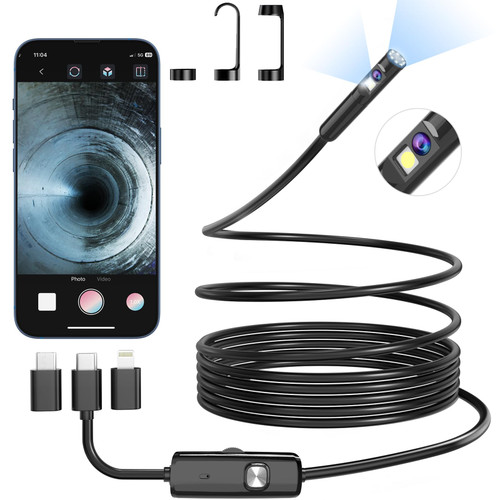 Endoscope Borescope with 8+1 Adjustable LED Lights, 11.5/16.4 FT Semi-Rigid Cable Snake Camera, IP67 Inspection Camera for Android and iOS Smartphone, Tablet (11.5 FT), Black Endoscope Borescope with 8+1 Adjustable LED Lights, 11.5/16.4 FT Semi-Rigid Cable Snake Camera, IP67 Inspection Camera for Android and iOS Smartphone, Tablet (11.5 FT), Black